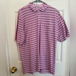 Peter Millar Shirt Men's L Pink Striped Summer Comfort Golf Polo Performance